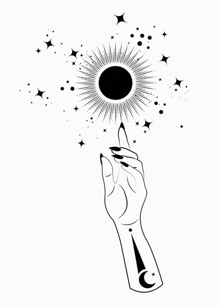 Mystische Frau Hand Alchemie Esoterische Magische Sonne Symbol Heilige Geometrie — Stockvektor