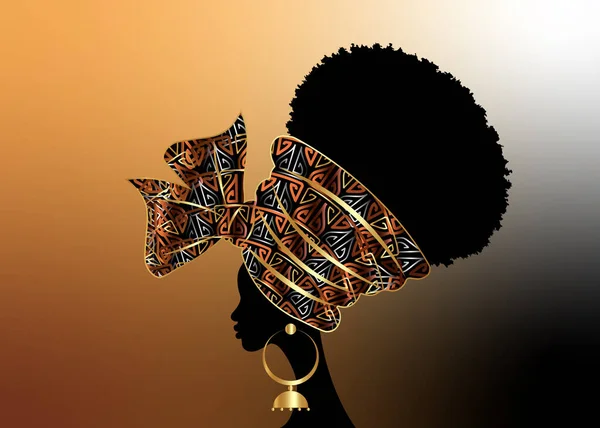 Portrait Belle Femme Africaine Cire Traditionnelle Turban Motif Tribal Mariage — Image vectorielle