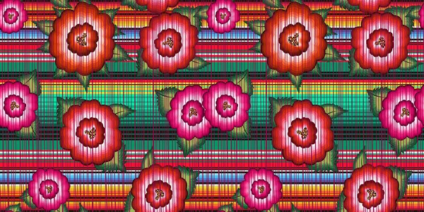Nahtlose Banner Mexikanischen Floralen Stickereimuster Ethnischen Bunten Einheimischen Blumen Folk — Stockvektor