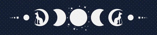 Triple Luna Gatos Símbolo Pagano Diosa Wicca Fases Lunares Signo — Vector de stock