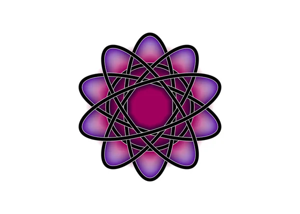 原子の写真 白い背景にケルト結び目スタイルの紫色のロゴテンプレート 円形の曼荼羅の形で部族のシンボル タトゥーサイン装飾要素のデザイン ベクトルアイコン分離 — ストックベクタ