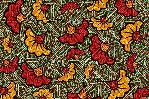 Tissu Imprimé Cire Africaine Décoration Ethnique Superposée Motif Fleur Motifs — Image vectorielle