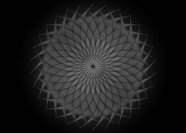 Sicim sanatı çiçeği mandala, yaşam sembolü kutsal geometri tohumu. Simya ezoterik çiçeğinin logo simgesi Geometrik mistik mandala. Vektör beyaz sicimler sanat ilahi meditasyon tılsımı siyah üzerinde izole