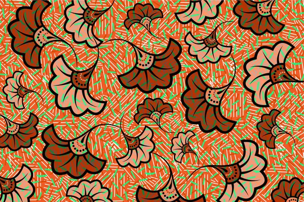 Африканская Восковая Ткань Этнические Перекрытия Орнамент Цветок Дизайн Моды Рисунок — стоковый вектор