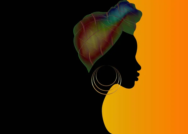 Portrait Belle Femme Afro Shenbolen Ankara Headwrap Femmes Foulard Traditionnel — Image vectorielle