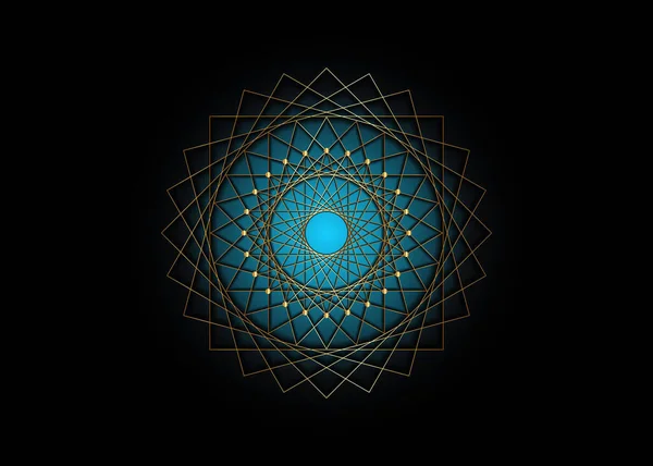 Gold Circle Mandala Blue Sacred Geometry Runda Ram Tecken Geometrisk — Stock vektor