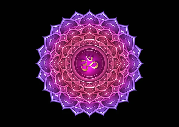 Siebte Chakra Sahasrara Logo Vorlage Kronen Chakra Symbol Lila Lotus — Stockvektor