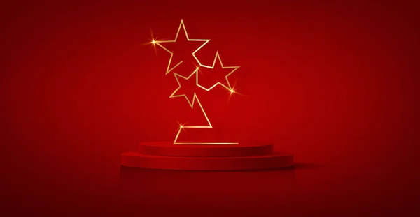 Győztes Dobogó Vörös Szőnyeg Party Arany Csillag Díj Koncepció Banner — Stock Vector