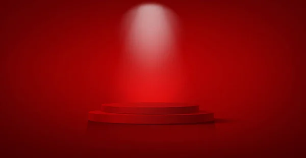 3D受賞者表彰台 レッドカーペット階段 有名人パーティー賞のコンセプト バナーハリウッドのイベント 映画や映画のテンプレートの株式 アカデミー賞の星のベクトルは 赤の背景に隔離 — ストックベクタ