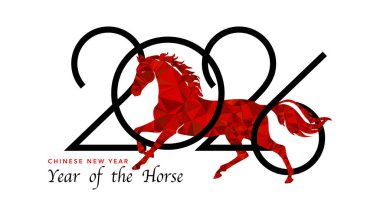 2026 Chinese New Year logo design. Year of the Horse. Modern art triangular style for cover, card, poster, banner, zodiac sign, template. Vector illustration symbol isolated on white background