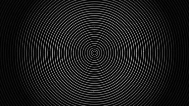 Radyo dalgaları sinyalinin video hareketi, tünel şekilli radyal ultrason, beyaz ışık daireleri efektleri, siyah kozmik yıldızlı galaksinin parlak, dalgalı animasyon arka planı, kusursuz döngüler.