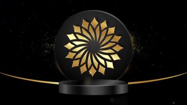 Lüks mandala podyumunun animasyonu, Arabesk desenli altın çerçeve ödül törenleri için Arap tarzı, ürün sergilenen grafikler Mandala Dönen video döngüsü, zarif siyah arkaplan 