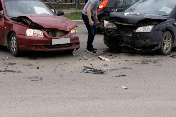 Car Crash Accident Street Damaged Automobiles Collision City — Stock Photo, Image