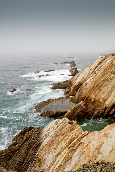 Golven op een mistige calif kustlijn — Stockfoto