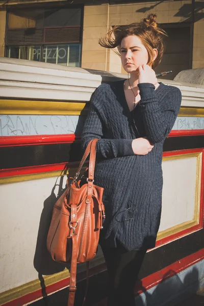 Young woman with stylish bag — Stock Photo, Image