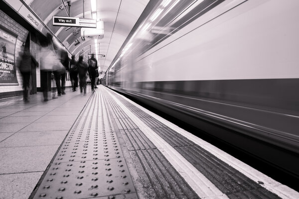 subway train speeding up.