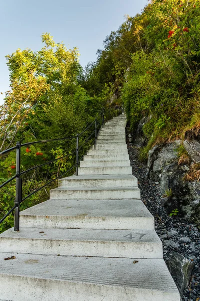 Steep stairs up to the observation point in Alesund Norway on a sunny day