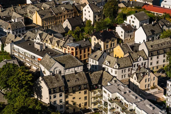 Flygfoto Över Ett Distrikt Alesund Norge Solig Dag Slutet Sommaren Royaltyfria Stockfoton