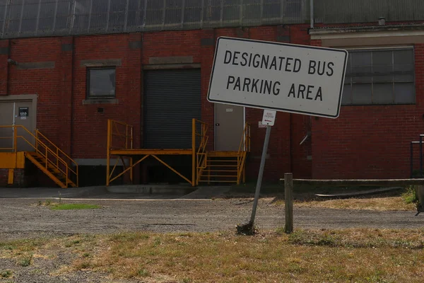 Black White Designated Bus Parking Area Sign Metal Pole — Stock Photo, Image