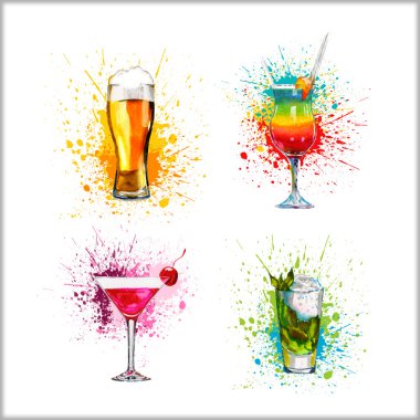 renkli kokteyller kümesi