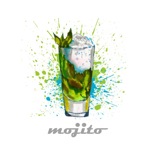 Acquerello disegnato a mano Mojito — Foto Stock