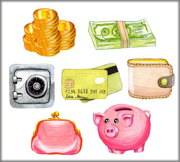 Conjunto de acuarela dinero concepto — Foto de Stock