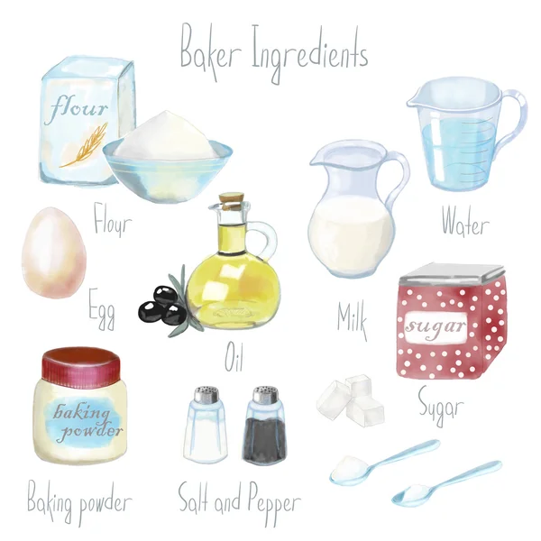 Baker ingrediënten set — Stockfoto