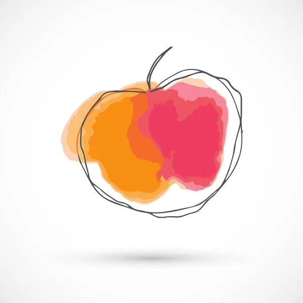 Jablko Broskev Oranžová Růžová Ručně Kreslené Akvarel Styl Ovoce Set — Stockový vektor