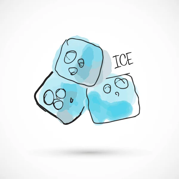 Ice Cube Hand Getrokken Aquarel Stijl Set Verf Inkt Schets — Stockvector