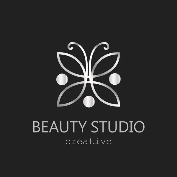 Logo Argent Salon Beauté Studio Vecteur Métallique — Image vectorielle