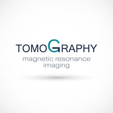 MRI tanısal vektör logosu. Manyetik rezonans görüntüleme makinesi. Tomografi sembolü çizimi. Bilgisayarlı tomografi tarayıcısı. Beyaz arkaplanda logotype