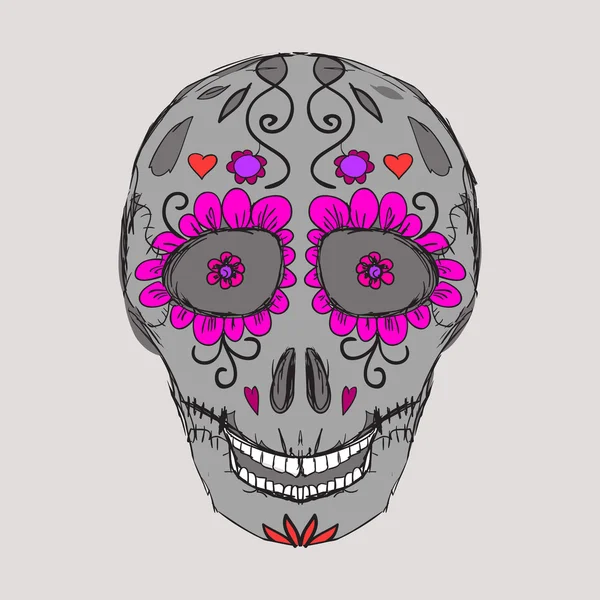 Skull with pink flowers — Stock Vector