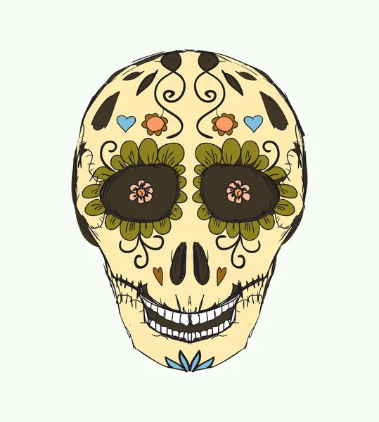 Yellow skull with flowers — Stock Vector