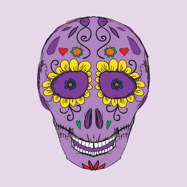 紫罗兰色的头骨与花 — 图库矢量图片
