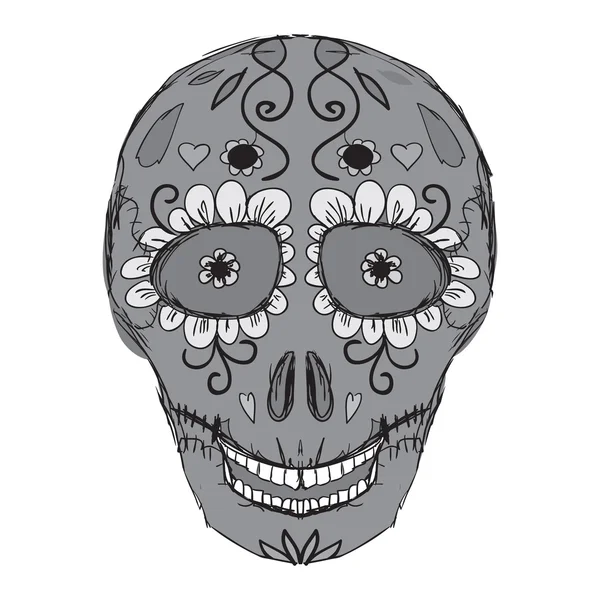 Gray floral skull — Stock Vector