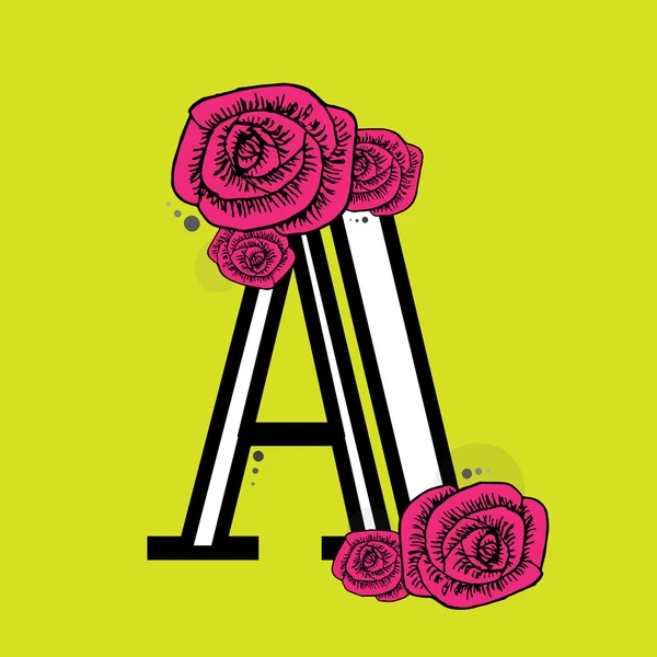 Letra A y rosas rosadas — Vector de stock