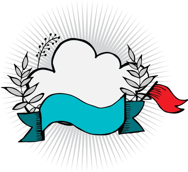 Cloud banner with ribbon and flag — Stock Vector