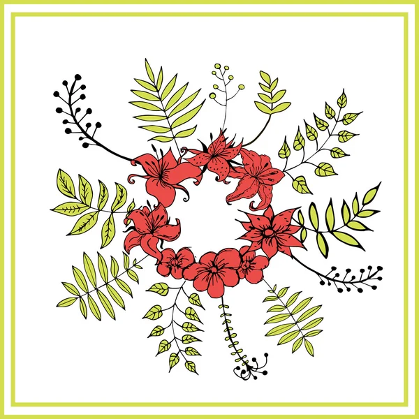Ghirlanda di cerchio da fiori e rami — Vettoriale Stock