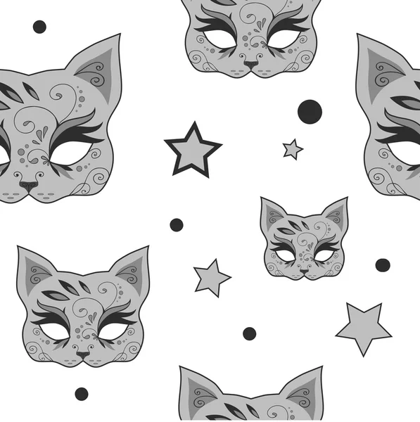 Masques et étoiles pour chats gris — Image vectorielle