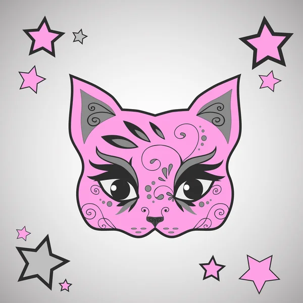Pink cat with stars — Stock Vector