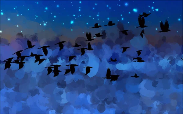 Sky with black birds — Stock Vector