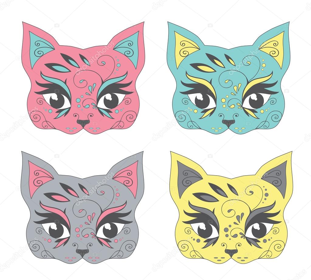 Colorful cat masks Stock Vector by ©shekaka 72332277