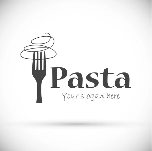 Grijze logo vork met pasta — Stockvector