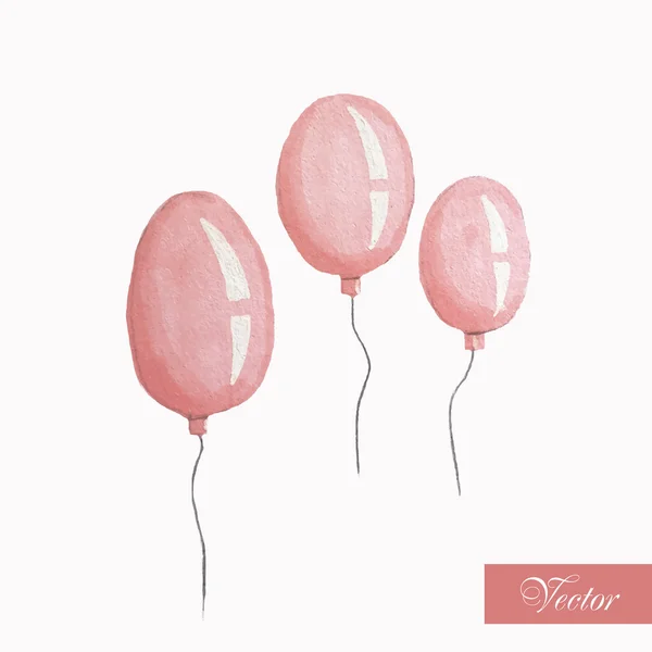 Vintage soft pink watercolor balloons — Stock Vector