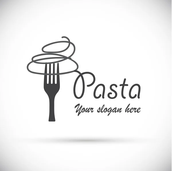 Gray logo fork with pasta — Stock Vector