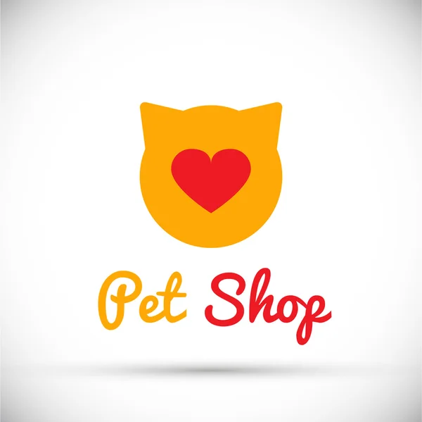 Logo orange cat and red heart — Stock Vector