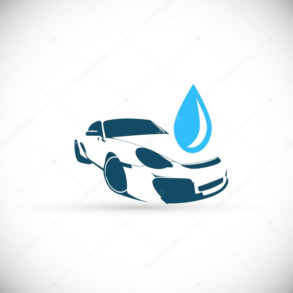 Silhouette car and drop. Car wash logo