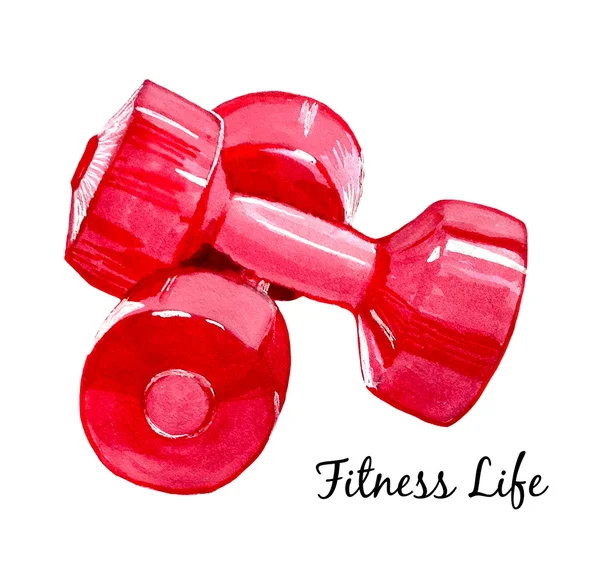 Red dumbbells watercolor illustration — Stock Photo, Image