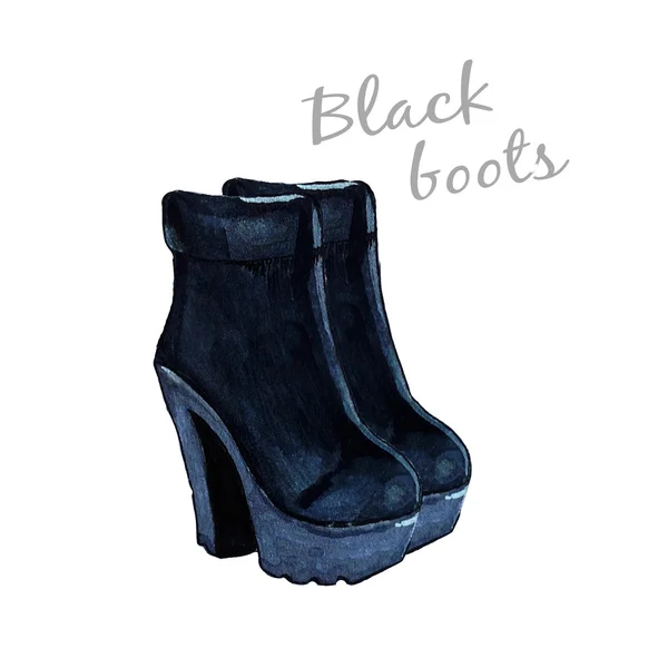 Μαύρες μπότες στυλ υδροχρώματος — Φωτογραφία Αρχείου