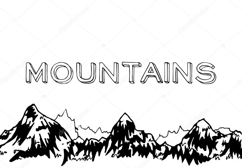 Ink mountains isolated on white background